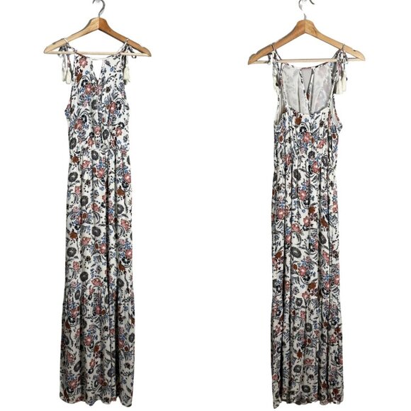American Eagle Floral Wrap Ruffle Maxi Dress Women's Small Bohemian Tassle Flowy - Picture 1 of 16